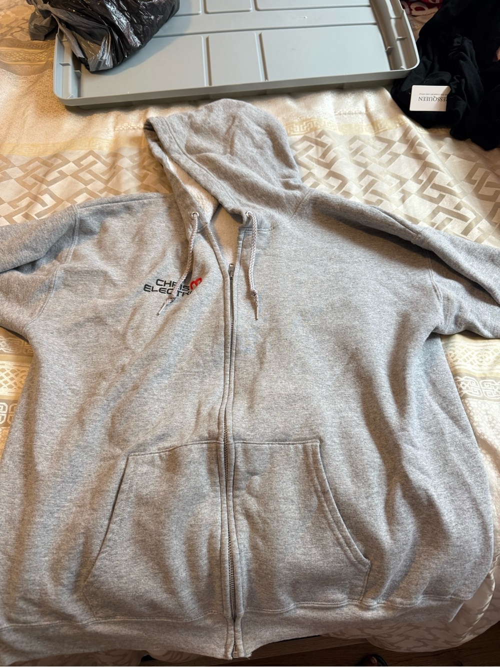 Gray Zip-Up Hoodie with Small Left Chest Logo
